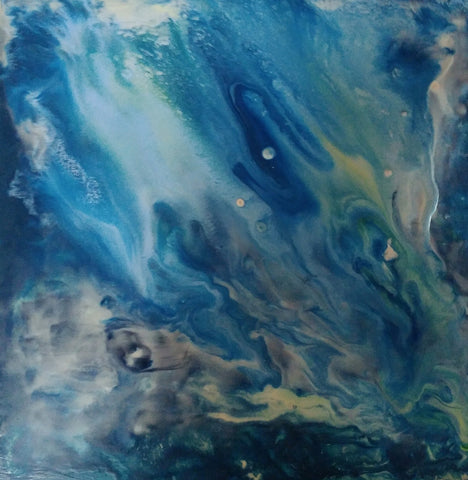 Deep Ocean Sea Dive Encaustic Painting Photograph Print on Metal